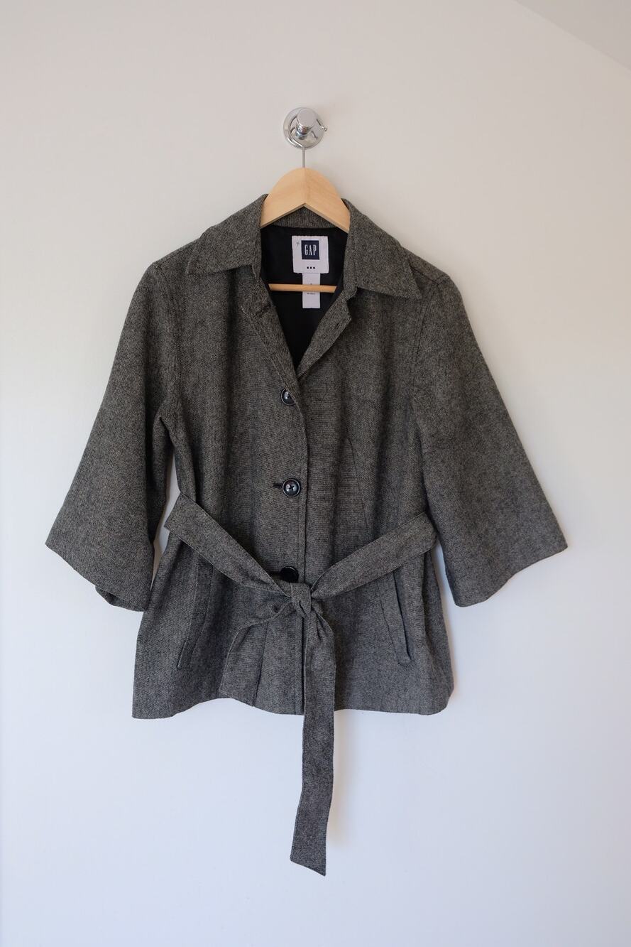 Gap Belted Swing Jacket Size S Gray Preppy Old Money Quiet Luxury